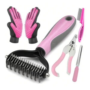 Dog & Cat Deshedding Brush - Pet Comb & Massager Set, Pink，Blue