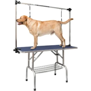 ROOMTEC 46" Dog Grooming Table,Foldable Home Pet Bathing Station with Adjustable Height Arm/Noose/Mesh Tray