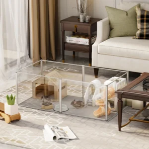 Acrylic Pet Dog Playpen Box, Indoor with Waterproof Pad, Puppy Crate, Kennel Fence for Guinea Pigs, Hedgehogs, 6 Panels